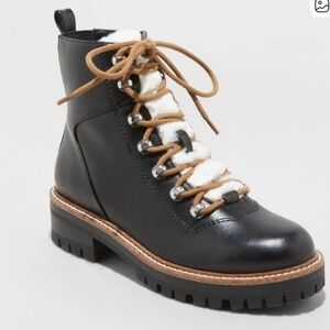 NWOT Women's Black Ankle Boots with Fur Trim